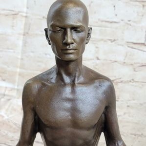 Bronze Sculpture, Hand Made Statue Art Nouveau MAN Yoga Meditation Figurine Sale